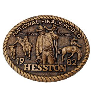 1982 Rodeo All Around Cowboy Belt Buckle Hesston NFR National Finals Vintage OKC